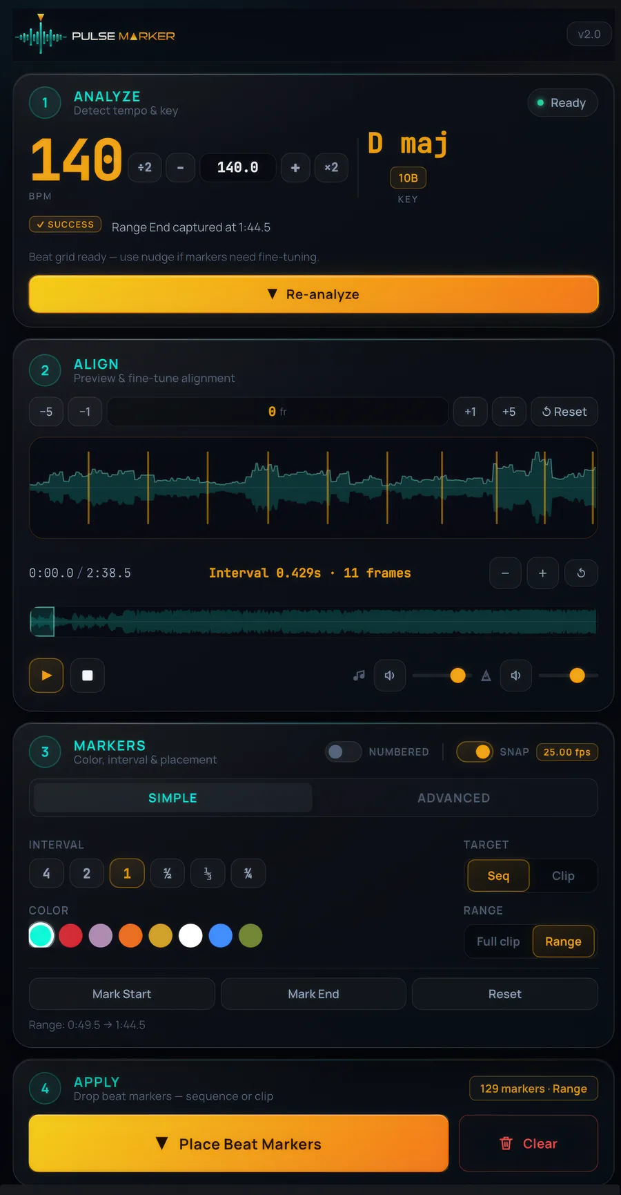 Pulse Marker panel